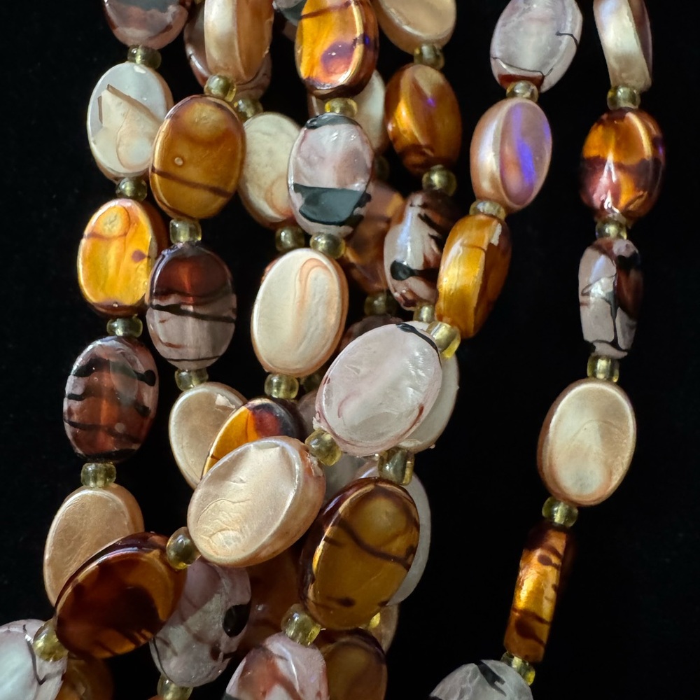 Multi-Strand Acrylic Bead Necklace in Brown and Cream - Picture 2 of 3